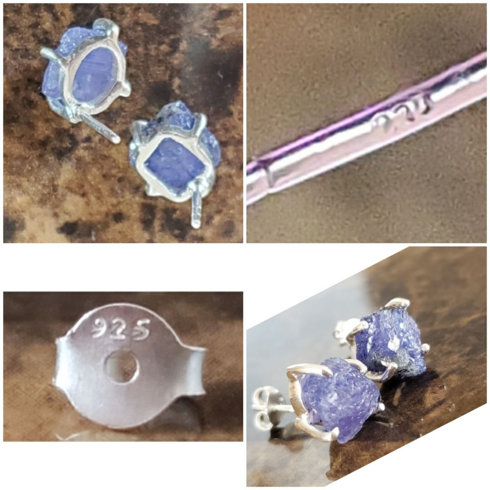 Genuine, Huge Natural Rough Tanzanite Earrings - Picture 4 of 5